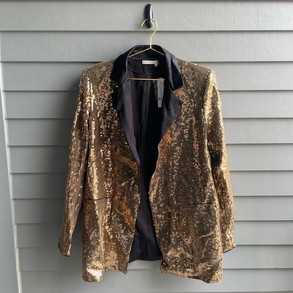 ALICE & OLIVIA KYLIE SHAWL COLLAR SEQUIN JACKET sz M
